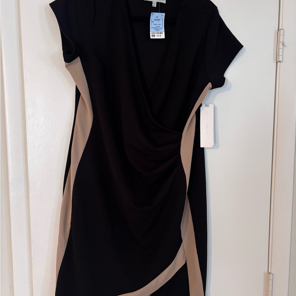 Almost Famous Black/Tan bodycon faux wrap dress